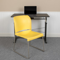 Flash Furniture RUT-238A-YL-GG HERCULES Series 880 lb. Capacity Yellow Full Back Contoured Stack Chair with Gray Powder Coated Sled Base